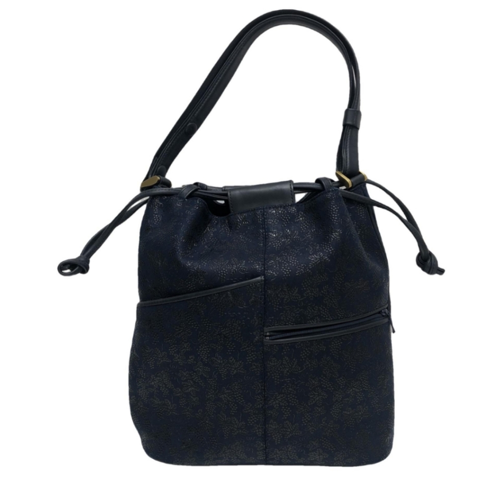 INDEN-YA Drawstring Handbag / Shoulder Bag In Navy Blue Deerskin Leather